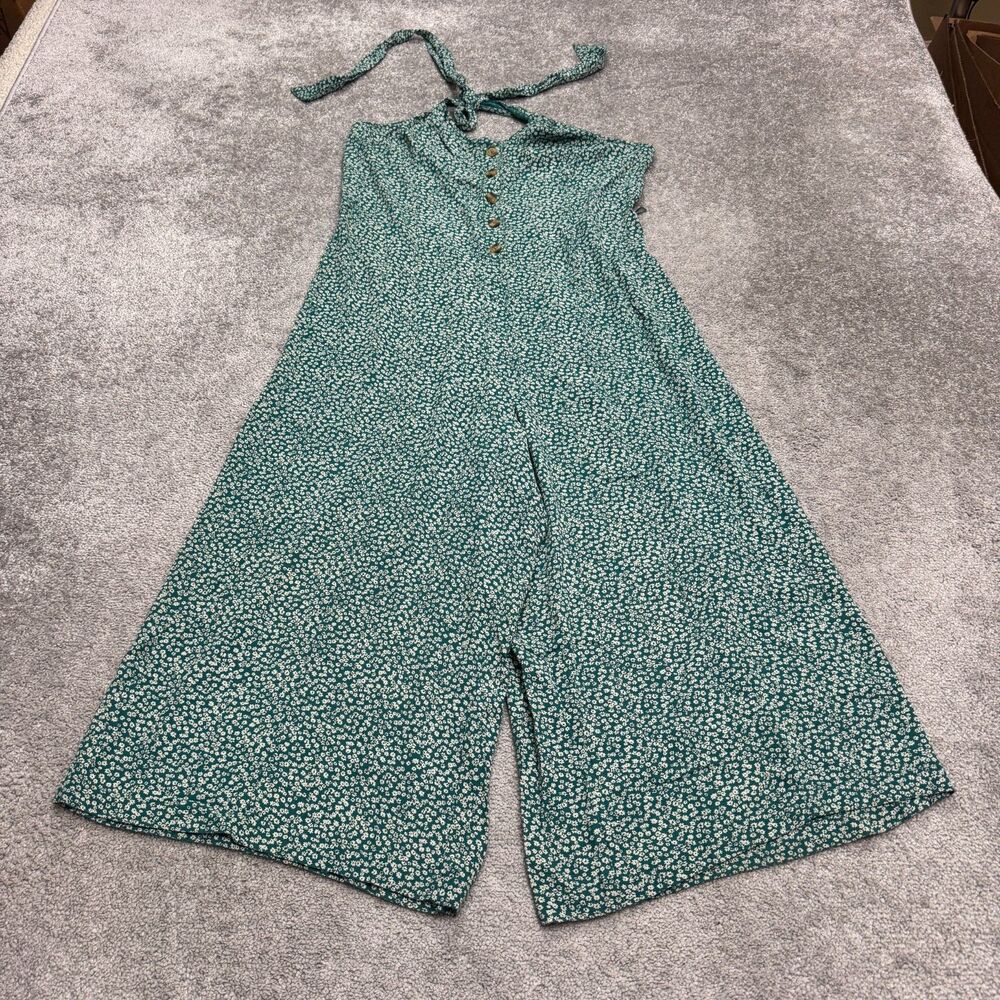 American Eagle Outfitters Green Floral Halter Jumpsuit